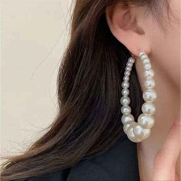 3 for $26 - Pearl Hoop Earrings - Picture 2 of 7